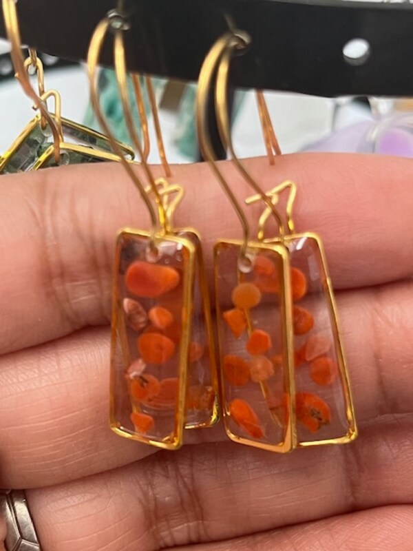 Orange Sea stone resin earrings